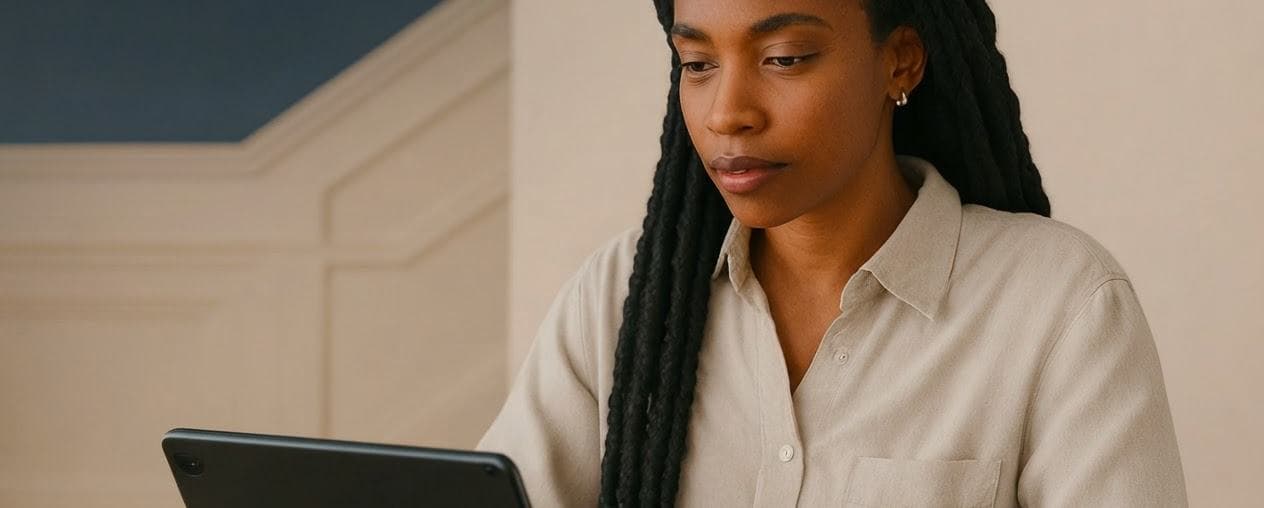 A finance professional working on a tablet